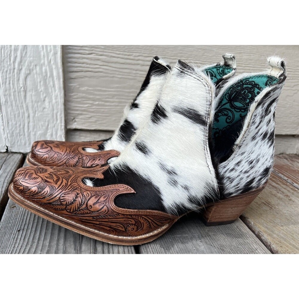 Myra Frisco Blossom Women's 9 Western Hand Tooled Leather Booties Ankle Boots - Picture 7 of 15